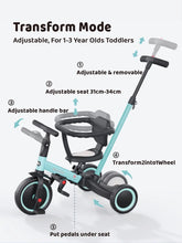 Load image into Gallery viewer, Newyoo TR008 5 - in - 1 Toddler Tricycle with Push Handle, Converts to Balance Bike for 1 - 3 Year Old, Khaki