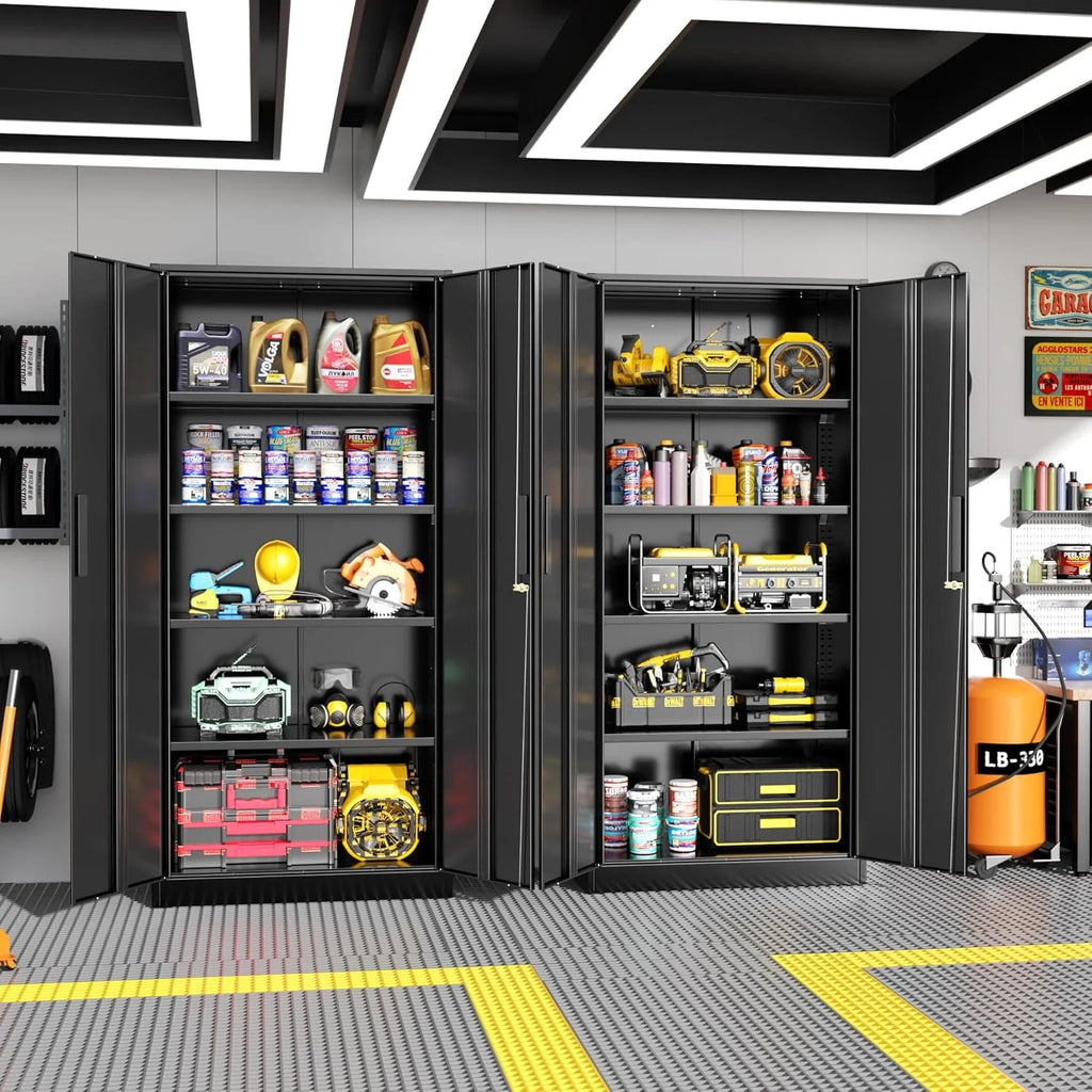 SOLAURA 71" Metal Garage Storage Cabinet with Locking Doors and Adjustable Shelves for Home, Office(Black)