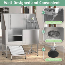 Load image into Gallery viewer, AECOJOY 50'' Professional Stainless Steel Dog Washing Station, Height Adjustable Pet Grooming Dog Bathtub with Ramp