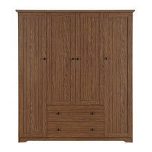 Load image into Gallery viewer, Freestanding 4 - Door Wardrobe Armoire with 2 Drawers and Hanging Rods for Clothes Storage