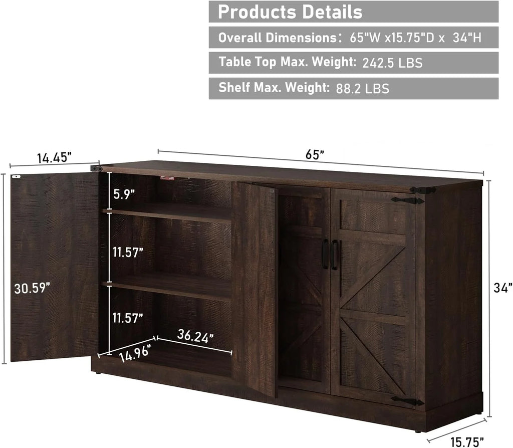 71" Tall Farmhouse Kitchen Pantry Cabinet, 5 Layers Storage Cabinet with Adjustable Shelves, Farmhouse Pantry Cabinet with 4 Barn Doors