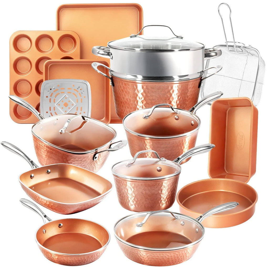 Gotham Steel Hammered Copper Collection 20 Piece Premium Cookware Bakeware Set