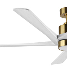 Load image into Gallery viewer, WINGBO 54 DC Ceiling Fan with Lights and Remote Control, 5 Reversible Carved Wood Blades Brass/Black