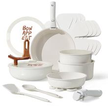 Load image into Gallery viewer, Carote 18 Pcs Ceramic Nonstick Cookware Set, Pots and Pans Set with Detachable Handles, Oven/Dishwasher Safe, Stackable Kitchen Cooking Set, White