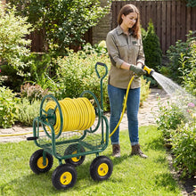 Load image into Gallery viewer, Portable Garden Hose Reel Cart Holds 300FT of 5/8" Large Capacity, Heavy - Duty Metal Hose Cart with 4 Wheels &amp; Storage Basket for Lawn Yard