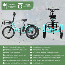 Load image into Gallery viewer, ABORON 3.0 Fat Tire Electric Trike for Senior Foldable E - Bike, 500W Motorized Tricycle Adult 20" Folding 3 Wheel Electric Commute Bike Trike W/48V