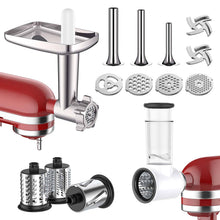 Load image into Gallery viewer, Cofun Meat Grinder &amp; Slicer Shredder Attachments for KitchenAid Stand Mixer Meat Grinder with Sausage Stuffer Tubesand and Slicer Shredder Set for