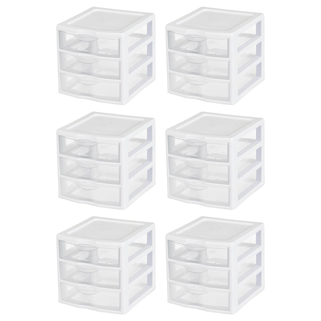 6 Sterilite 20738006 Small Compact Countertop 3 Drawer Desktop Storage Unit