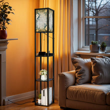 Load image into Gallery viewer, Floor Lamp with Shelves, Modern Dimmable Standing Lamp Floral Corner Display Bookshelf Lamp with 2 USB &amp; 1 Power Outlet for Living Room &amp; Bedroom