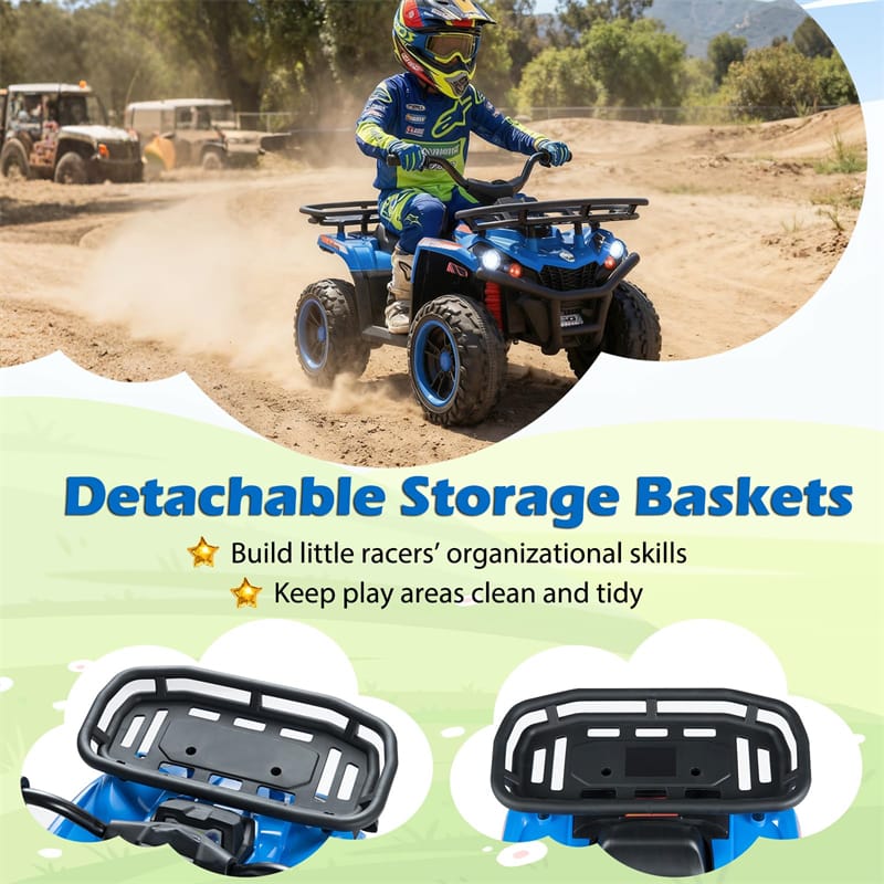 24V Kids ATV Ride On Quad, Electric 4 Wheeler Toy with 5Mph Max Speed, LED Headlights, Music, Front & Rear Storage for Boys Girls