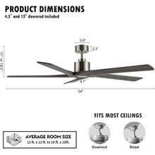 Load image into Gallery viewer, WINGBO 54 DC Ceiling Fan with Lights and Remote Control, 5 Reversible Carved Wood Blades Brass/Black