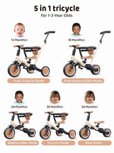 Load image into Gallery viewer, Newyoo TR008 5 - in - 1 Toddler Tricycle with Push Handle, Converts to Balance Bike for 1 - 3 Year Old, Khaki