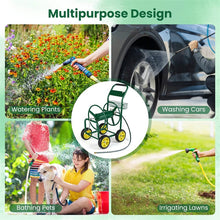 Load image into Gallery viewer, Heavy Duty Metal Garden Hose Reel Cart Holds 300FT of 5/8" Hose with 4 Wheels &amp; Storage Basket, Portable Water Hose Organizer for Yard Lawn