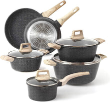 Load image into Gallery viewer, Carote Nonstick Granite Cookware Sets, 10 Pcs Pots and Pans Set, Non Stick Stone Kitchen Cookware Set with Frying Pans(Granite, Induction Cookware)