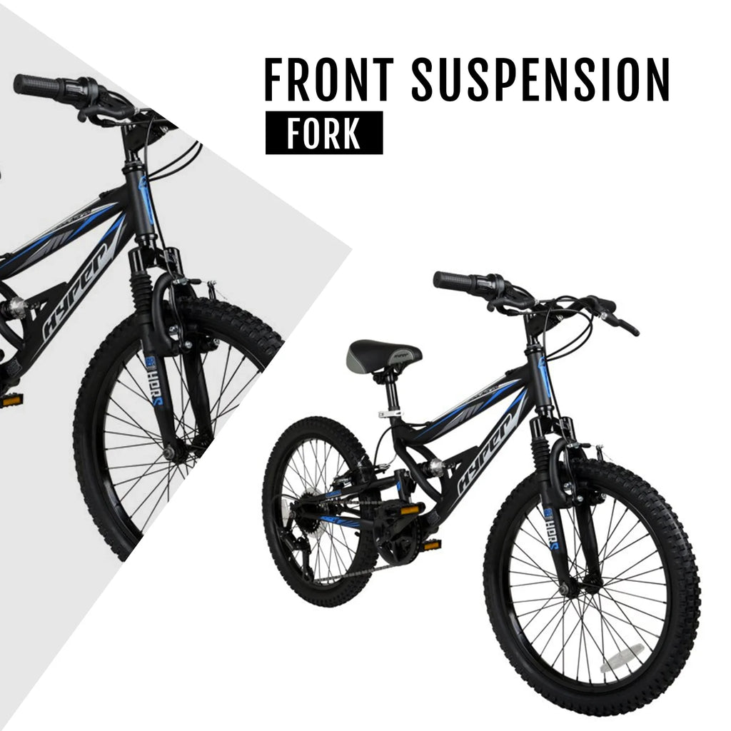 Hyper Bicycles 20" Boys Shocker Mountain Bike, Kids, Black, Recommended Age Group 8 to 13 Years Old