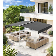 Load image into Gallery viewer, AECOJOY Free Standing Retractable Awning, 10'x10' Dual Side Patio Awnings Outdoor Manual Sun Shade Shelter, Dark Grey