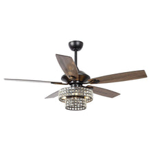 Load image into Gallery viewer, Parrot Uncle F6215BK110V Rafferty 52 in. Modern Indoor Black Dual Crystal Ceiling Fan with Remote and Light Kit