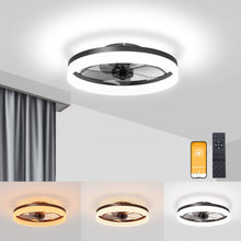 Load image into Gallery viewer, VOLISUN Low Profile Ceiling Fans with Lights and Remote, Fandelier Ceiling Fan Flush Mount 19.7inch, 3000K - 6500K Smart Bladeless LED Fan Light