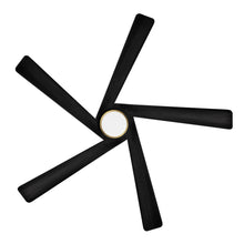 Load image into Gallery viewer, WINGBO 54 DC Ceiling Fan with Lights and Remote Control, 5 Reversible Carved Wood Blades Brass/Black