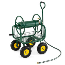 Load image into Gallery viewer, Portable Garden Hose Reel Cart Holds 300FT of 5/8" Large Capacity, Heavy - Duty Metal Hose Cart with 4 Wheels &amp; Storage Basket for Lawn Yard