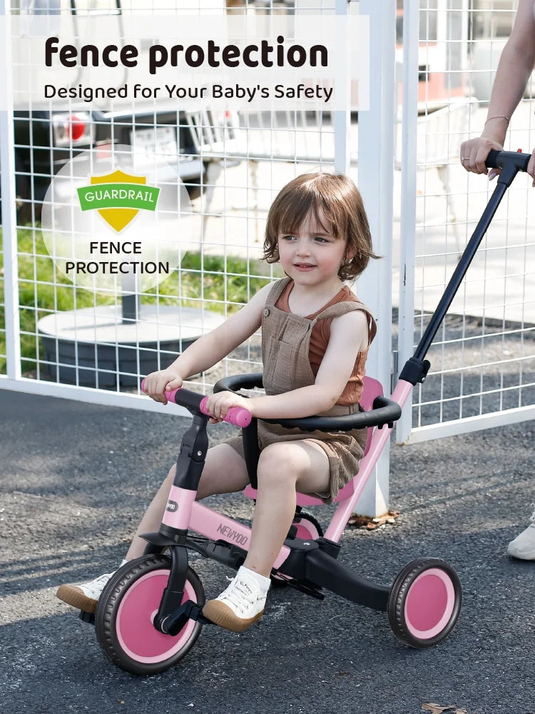 Newyoo TR008 5 - in - 1 Toddler Tricycle with Push Handle, Converts to Balance Bike for 1 - 3 Year Old, Khaki