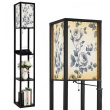 Load image into Gallery viewer, Floor Lamp with Shelves, Modern Dimmable Standing Lamp Floral Corner Display Bookshelf Lamp with 2 USB &amp; 1 Power Outlet for Living Room &amp; Bedroom