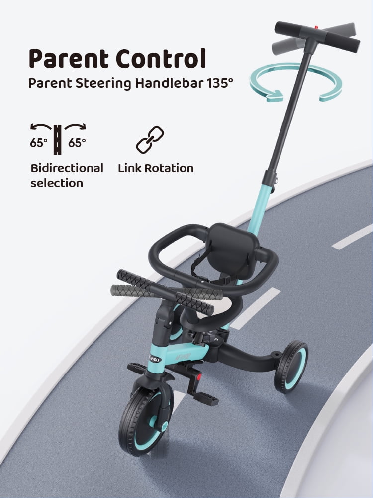 Newyoo TR008 5 - in - 1 Toddler Tricycle with Push Handle, Converts to Balance Bike for 1 - 3 Year Old, Khaki