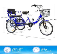 Load image into Gallery viewer, Tricycle 7 Speed, 20 inch 3 Wheel Bikes Folding Tricycle for Adults Star Strip Blue