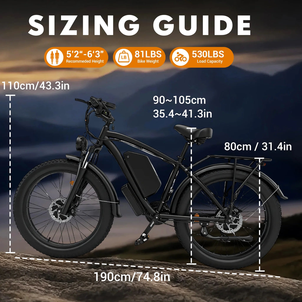 Electric Fat Tire Bike for Adults, 6000W Dual Motor Ebike, Max 50MPH 26"x4.0 Off - Road Mountain Electric Bicycle, 60V 25AH, UL2849