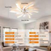 Load image into Gallery viewer, Garwarm Dimmable Ceiling Fan with Light and Remote Control, 27" Small Flush Mounted Ceiling Fan