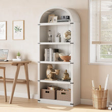 Load image into Gallery viewer, Bookcase 5 Shelf Arched Bookshelf 71.65in Tall Bookcase Farmhouse Display Storage Rack Wooden Bookshelves for Home Office, Living Room(White)