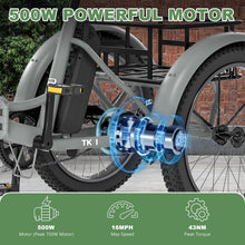 Load image into Gallery viewer, ABORON 3.0 Fat Tire Electric Trike for Senior Foldable E - Bike, 500W Motorized Tricycle Adult 20" Folding 3 Wheel Electric Commute Bike Trike W/48V