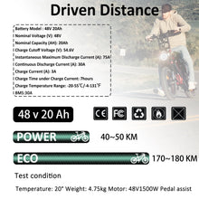 Load image into Gallery viewer, 48V 20AH Ebike Battery 48V Lithium Battery 48V Battery with Charger for 750W - 1500W Adult Electric Bike Tricycle