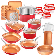 Load image into Gallery viewer, Gotham Steel 32 Piece Cookware Set, Bakeware and Food Storage Set, Nonstick Pots and Pans, Red