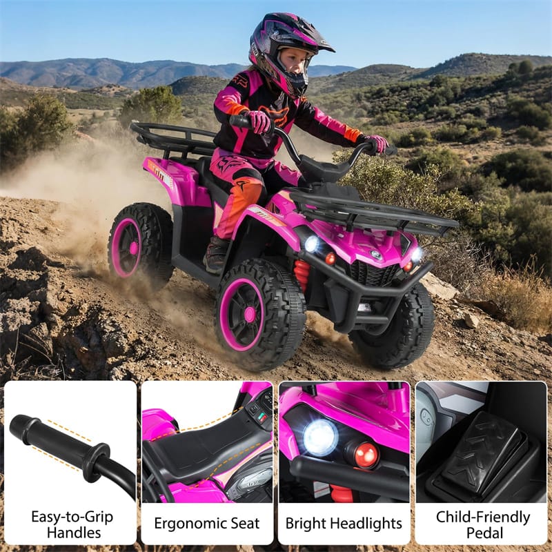 24V Kids ATV Ride On Quad, Electric 4 Wheeler Toy with 5Mph Max Speed, LED Headlights, Music, Front & Rear Storage for Boys Girls