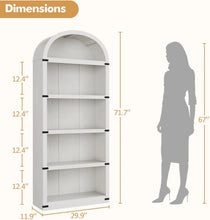 Load image into Gallery viewer, Bookcase 5 Shelf Arched Bookshelf 71.65in Tall Bookcase Farmhouse Display Storage Rack Wooden Bookshelves for Home Office, Living Room(White)