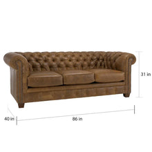 Load image into Gallery viewer, Hancock Tufted Top Grain Italian Leather Chesterfield Sofa - Dimensions: 31" H x 86" W x 40" D