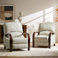 Load image into Gallery viewer, Set of 2 Alex Mid - Century Modern Genuine Leather Manual Recliners with Curved Wooden Arms