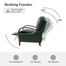 Load image into Gallery viewer, Set of 2 Alex Mid - Century Modern Genuine Leather Manual Recliners with Curved Wooden Arms