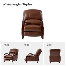 Load image into Gallery viewer, Set of 2 Alex Mid - Century Modern Genuine Leather Manual Recliners with Curved Wooden Arms