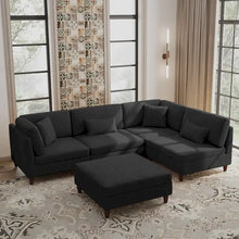 Load image into Gallery viewer, 5-Piece Corduroy Modular Sectional Sofa with Ottoman