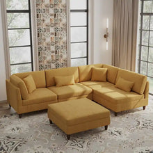 Load image into Gallery viewer, 5-Piece Corduroy Modular Sectional Sofa with Ottoman