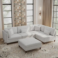 Load image into Gallery viewer, 5-Piece Corduroy Modular Sectional Sofa with Ottoman