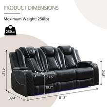 Load image into Gallery viewer, Black Power Reclining Sofa with Wireless Charger, Reading Light, Faux Leather, LED Lighting, AC/USB Ports, and Cup Holder for Living Room