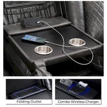 Load image into Gallery viewer, Black Power Reclining Sofa with Wireless Charger, Reading Light, Faux Leather, LED Lighting, AC/USB Ports, and Cup Holder for Living Room