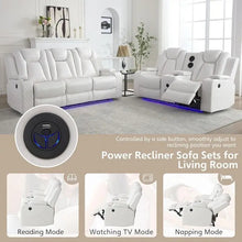 Load image into Gallery viewer, Black Power Reclining Sofa with Wireless Charger, Reading Light, Faux Leather, LED Lighting, AC/USB Ports, and Cup Holder for Living Room