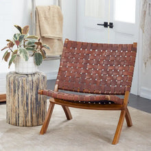 Load image into Gallery viewer, Woven Leather Folding Chair with Brown Wood Frame - Available in Black or Brown - Roche River Decor