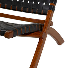 Load image into Gallery viewer, Woven Leather Folding Chair with Brown Wood Frame - Available in Black or Brown - Roche River Decor