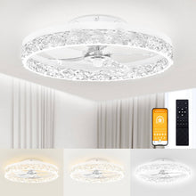 Load image into Gallery viewer, VOLISUN Modern Ceiling Fans with Lights and Remote, 19.7in Low Profile Ceiling Fan Flush Mount, 3000K - 6500K Dimmable Bladeless LED Fan Light, White