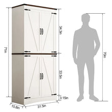 Load image into Gallery viewer, 71" Tall Farmhouse Kitchen Pantry Cabinet, 5 Layers Storage Cabinet with Adjustable Shelves, Farmhouse Pantry Cabinet with 4 Barn Doors